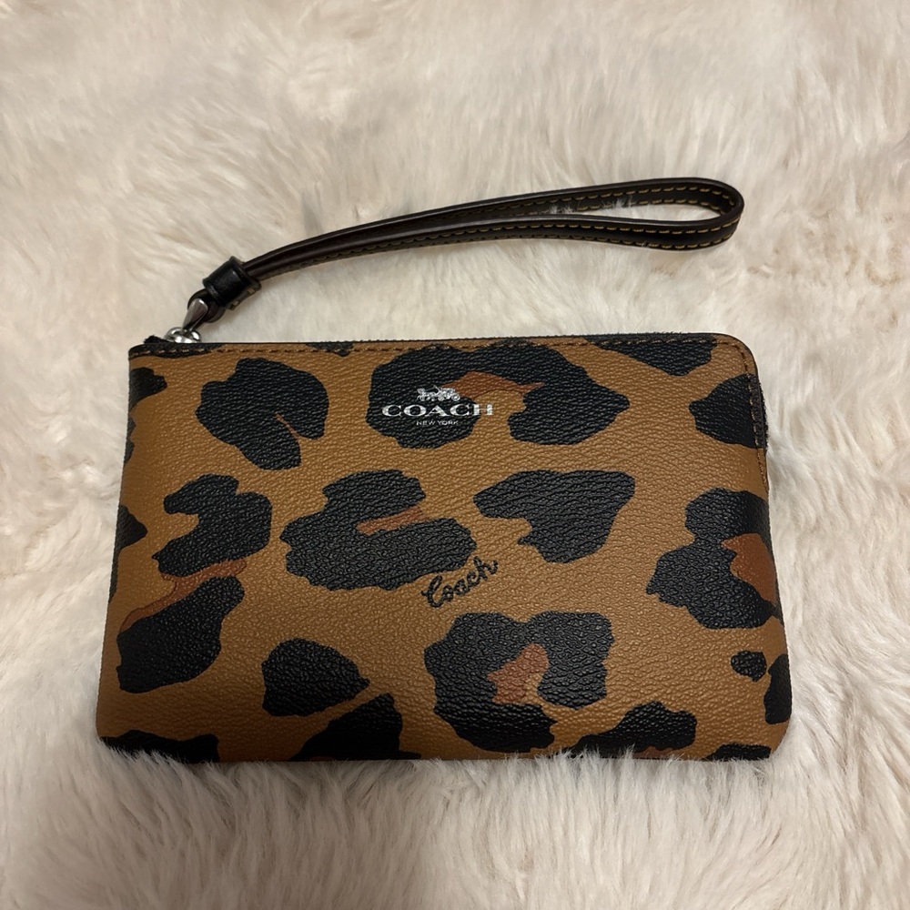Coach Leopard Print Wristlet in Brown and Black